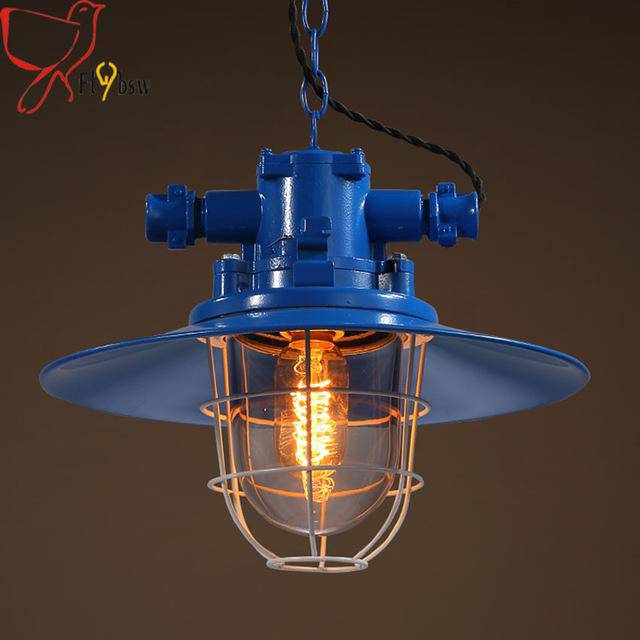 Suspension en métal colorée avec cage style industriel 34cm - vue 4 sur 6