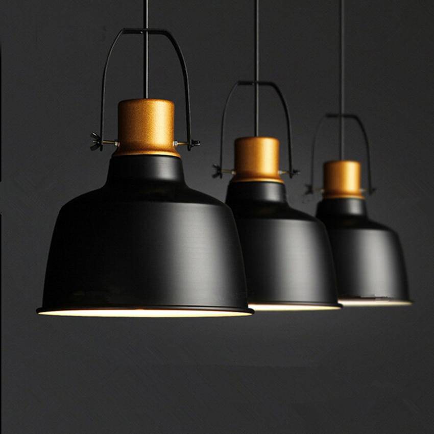 Suspension vintage en aluminium noir et doré - vue 4 sur 6