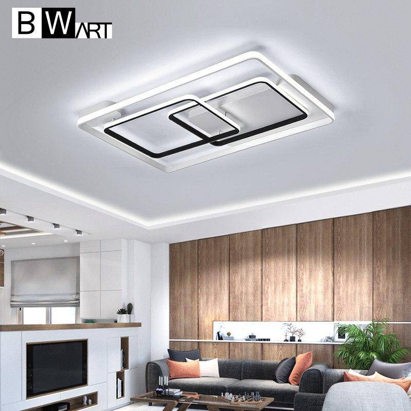 Lámpara de techo design LED rectángulos y formas interpuestas blanco y negro Bwart