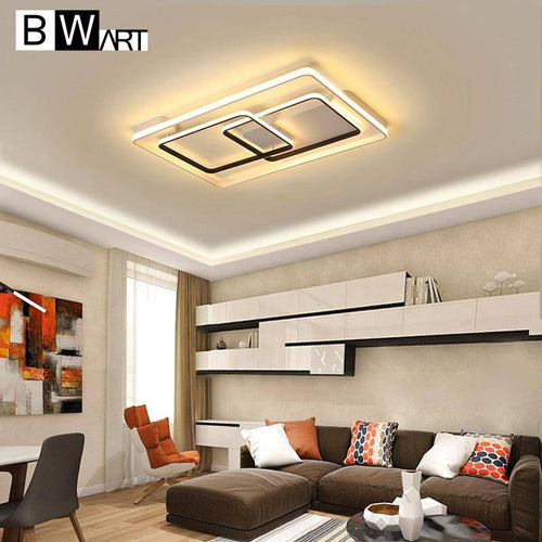 Lámpara de techo design LED rectángulos y formas interpuestas blanco y negro Bwart
