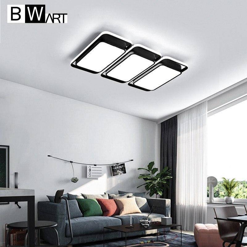 Plafonnier design LED rectangle et bords arrondis noir et blanc Bwart - vue 2 sur 7