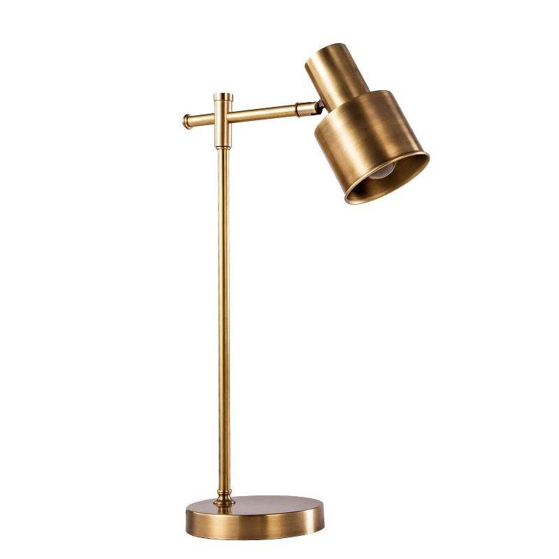 Lampe à poser design LED en métal doré avec abat-jour cylindrique