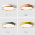 Plafonnier LED rond en métal de couleur et bois Shape