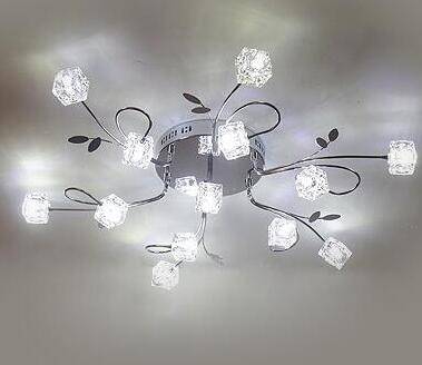 Lámpara de techo LED cromada con cubos de cristal