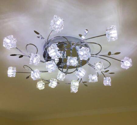 Chrome plated LED ceiling light with glass cubes