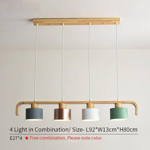 Suspension moderne à LED en bois et abat-jour (plusieurs couleurs)