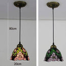 Suspension rétro à LED avec abat-jour verre aux motifs fleurs