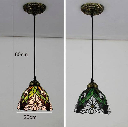 Suspension rétro à LED avec abat-jour verre aux motifs fleurs - vue 6 sur 7