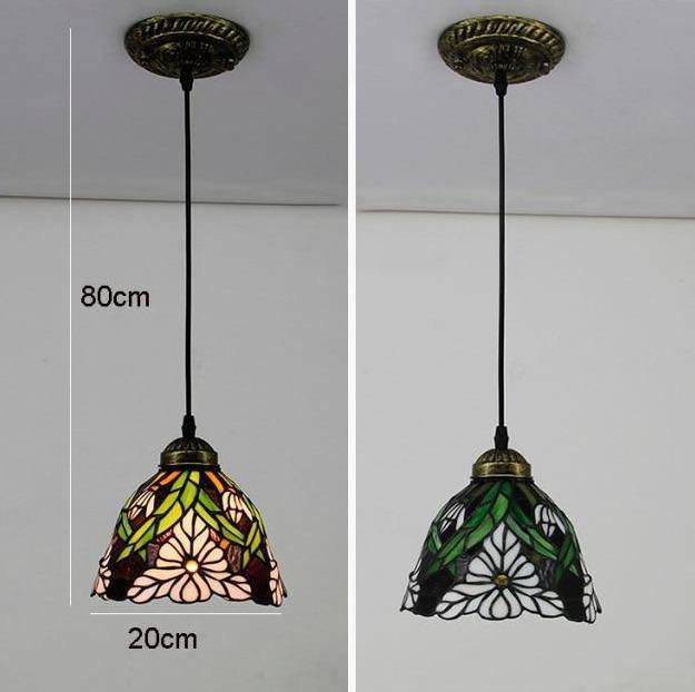 Suspension rétro à LED avec abat-jour verre aux motifs fleurs