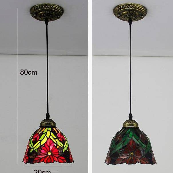 Suspension rétro à LED avec abat-jour verre aux motifs fleurs