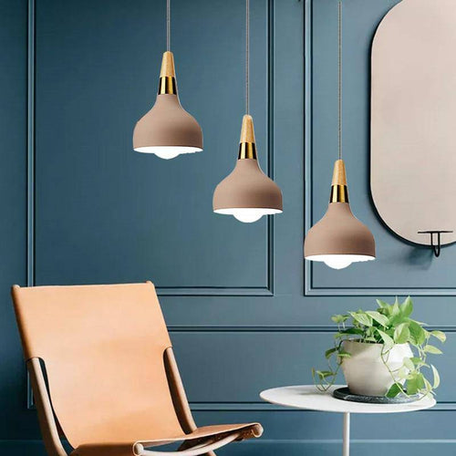 pendant light LED design with lampshade in khaki gold metal Casa style