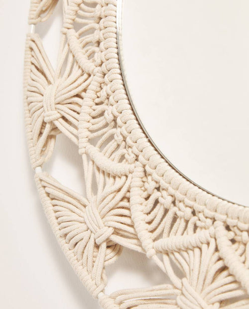 Miroir mural décoratif rond en tissu Macrame - vue 7 sur 8