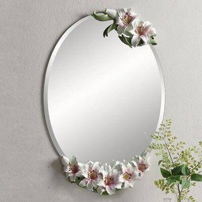 Oval wall mirror with flowers Lilies