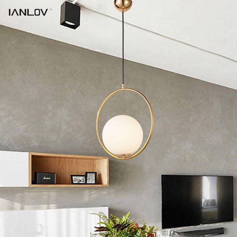 Suspension design rond et boule de verre