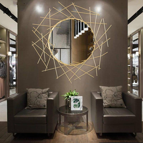 Large design wall mirror with gold bars