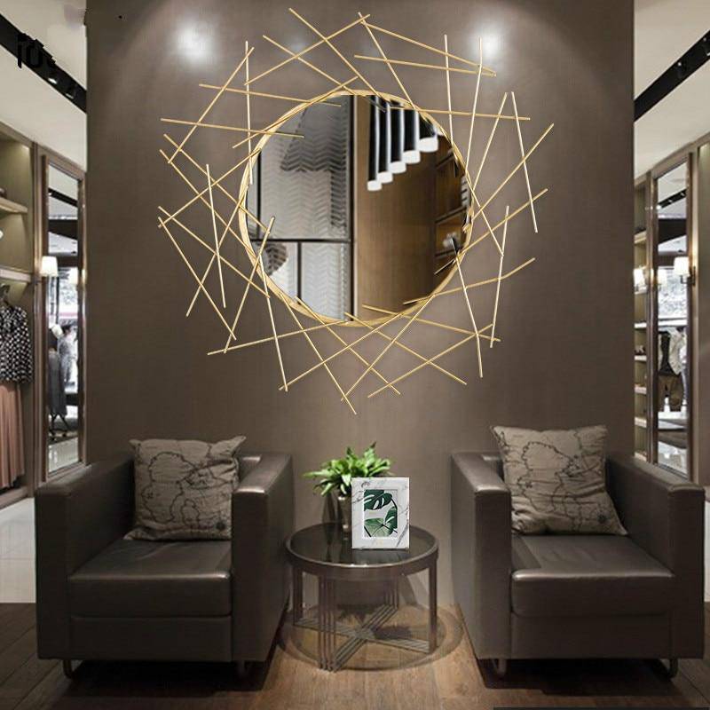 Grand miroir mural design à barres dorées