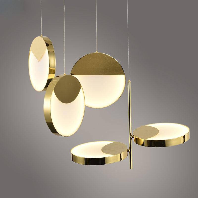 Suspension design LED aux formes arrondies dorées Créative