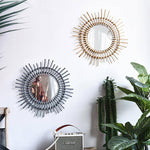 Miroir mural décoratif rond en rotin doré Rattan