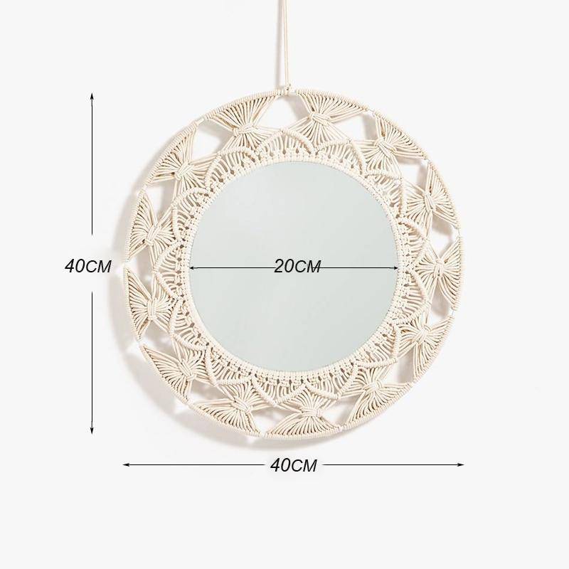 Round decorative wall mirror in Macrame fabric