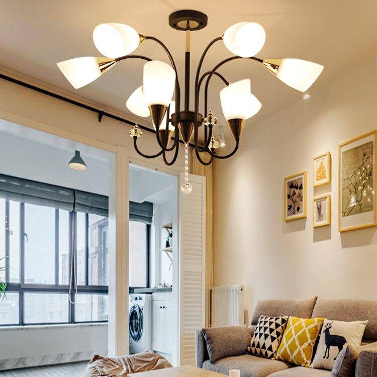 Lustre LED avec bras arrondis et lampes en verre Room