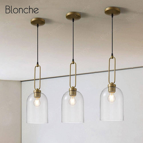 Suspension design LED en verre arrondi et anneau doré - vue 4 sur 7
