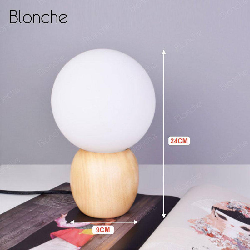 Lampe de chevet à LED boule en bois