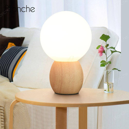 Lampe de chevet à LED boule en bois