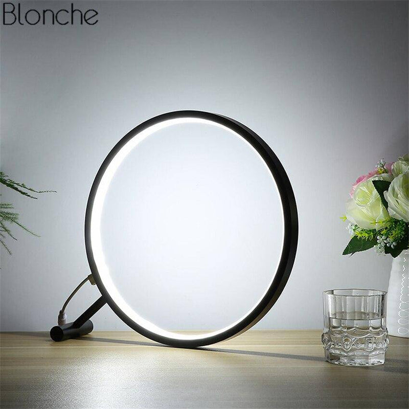 LED design table lamp, circular shape, black