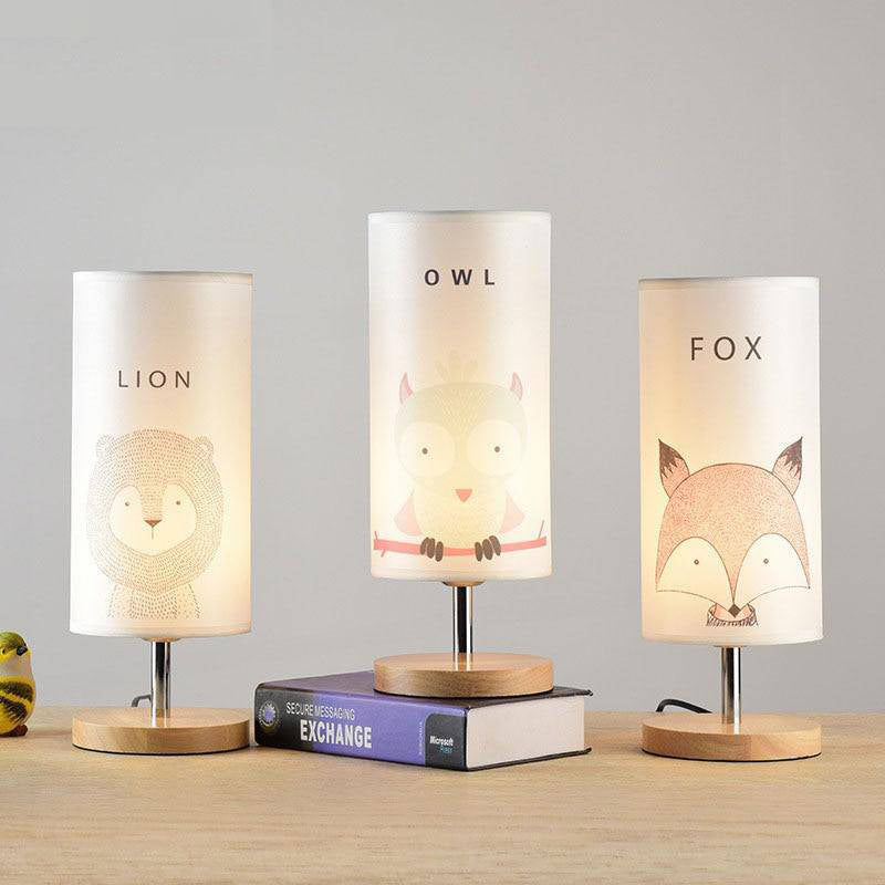 Lampe de chevet (ou bureau) en bois avec dessin d'animaux pour enfant