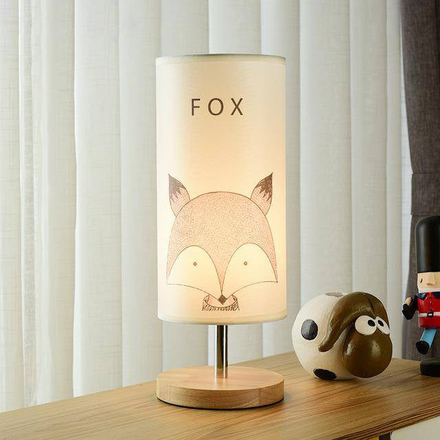 Lampe de chevet (ou bureau) en bois avec dessin d'animaux pour enfant