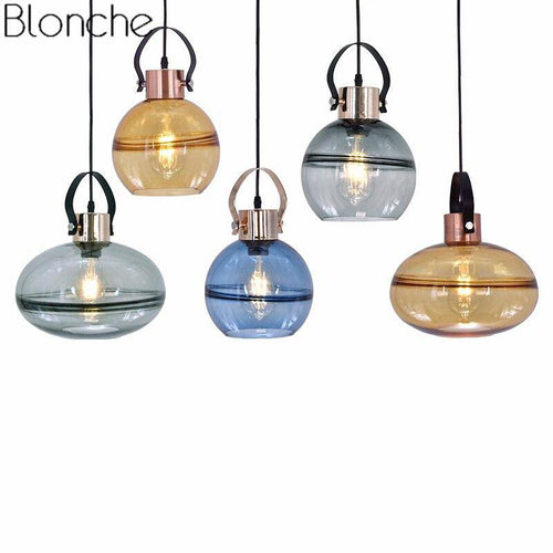 Suspension design LED en verre arrondi coloré style vintage