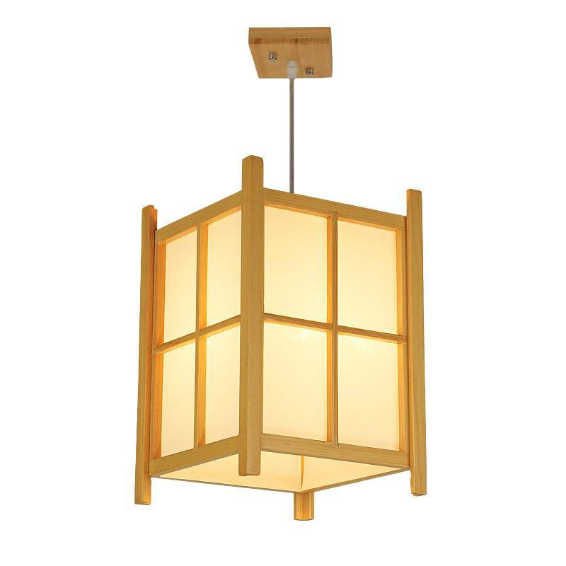 Suspension rustique LED en bois style lanterne Japonaise - vue 3 sur 3