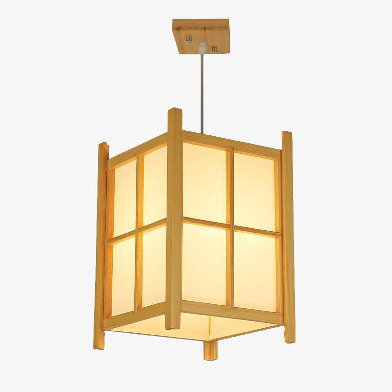 Suspension rustique LED en bois style lanterne Japonaise
