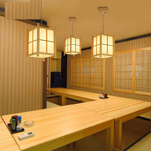 Suspension rustique LED en bois style lanterne Japonaise