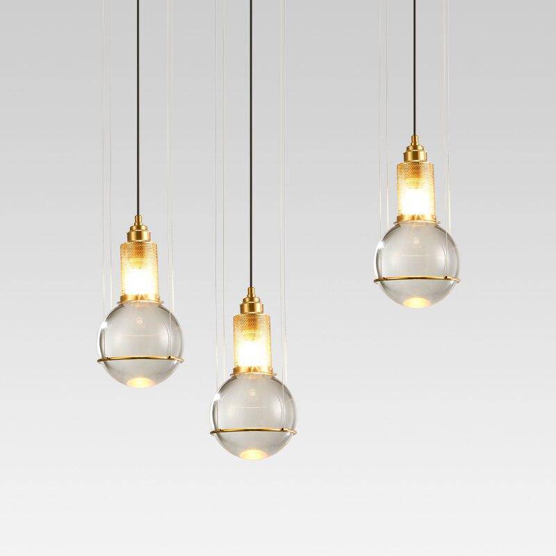 Suspension design LED en métal dorée avec abat-jour en verre cristal Luxury