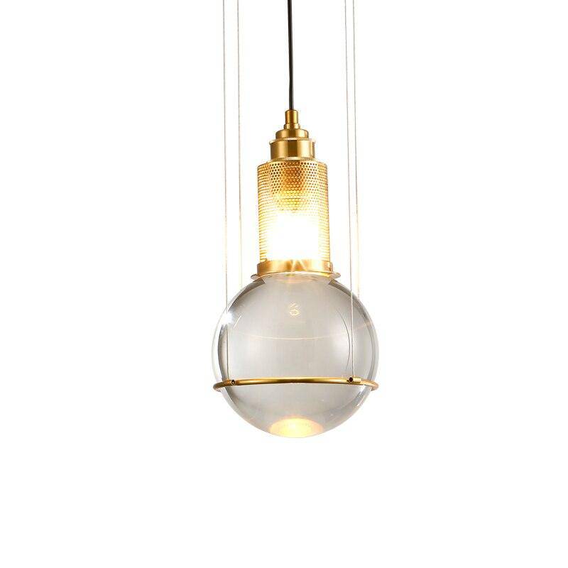 Suspension design LED en métal dorée avec abat-jour en verre cristal Luxury