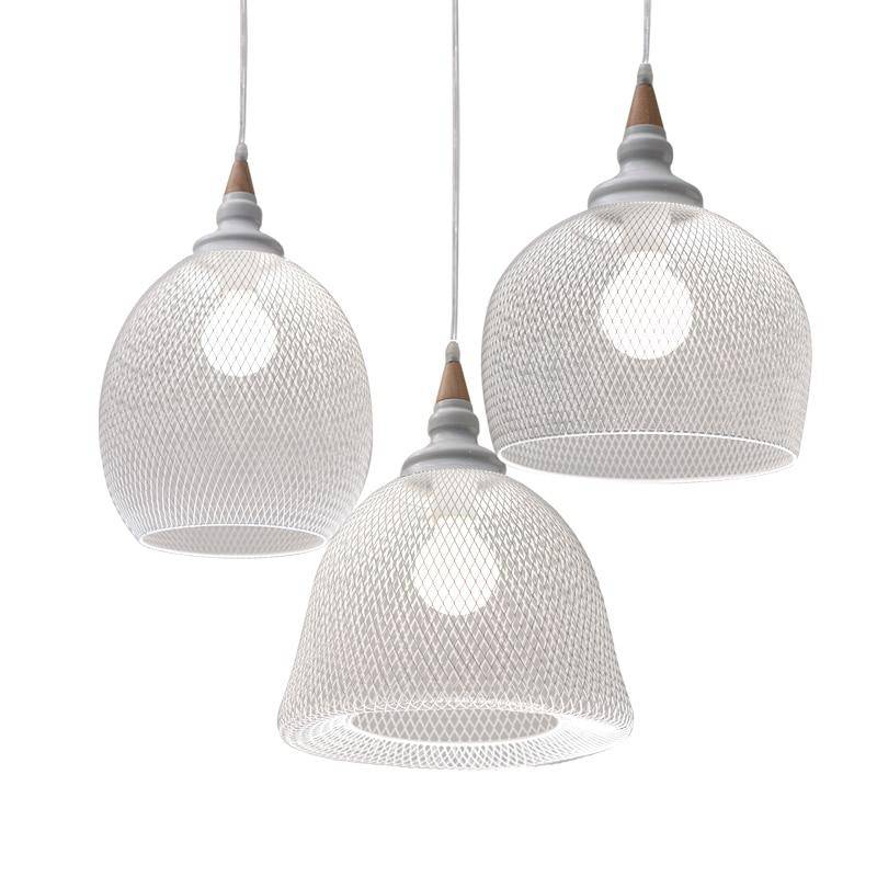 Suspension moderne LED avec abat-jour cage blanche style industriel