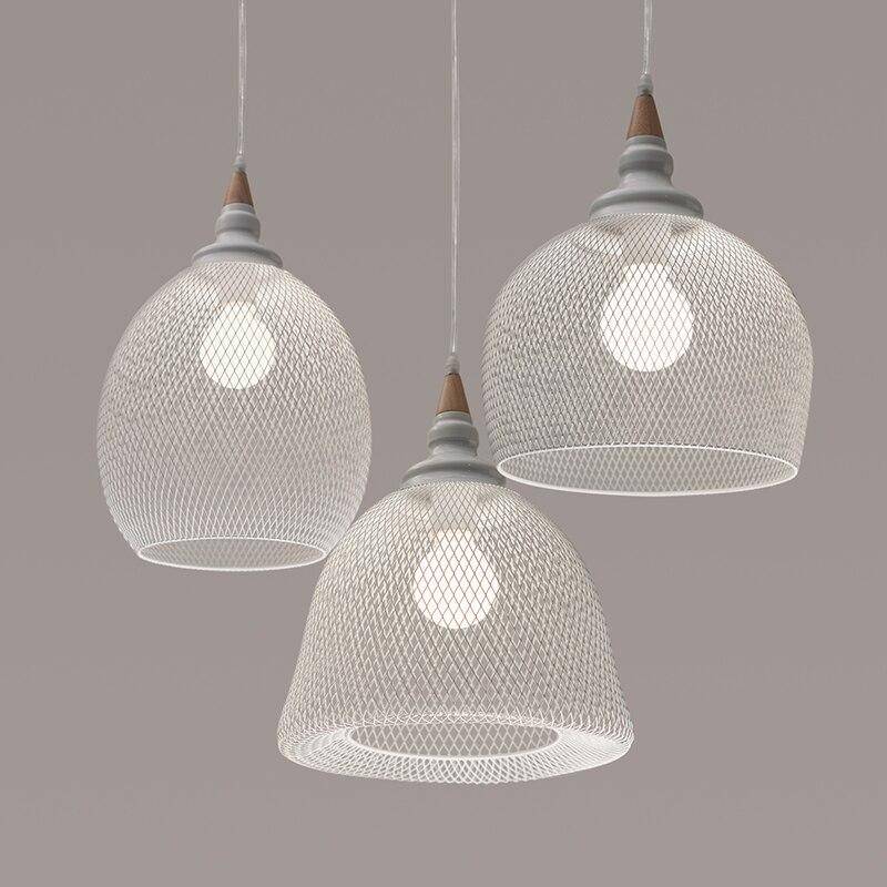 Suspension moderne LED avec abat-jour cage blanche style industriel