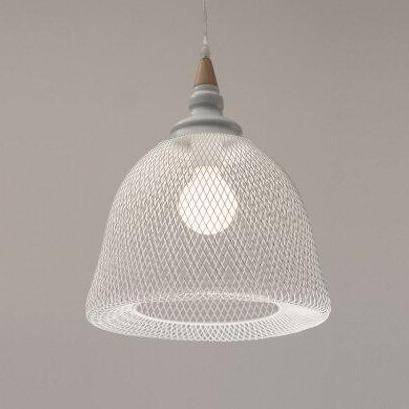 Suspension moderne LED avec abat-jour cage blanche style industriel