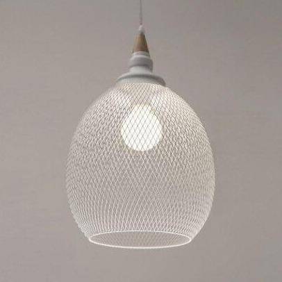Suspension moderne LED avec abat-jour cage blanche style industriel