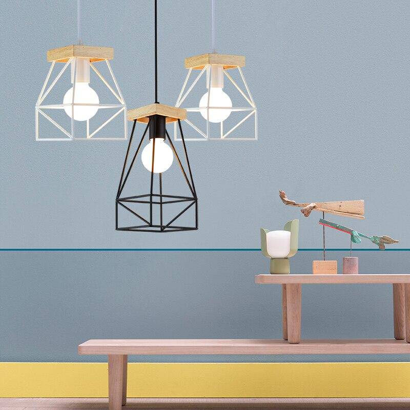 Suspension design LED en cage métal colorée style scandinave