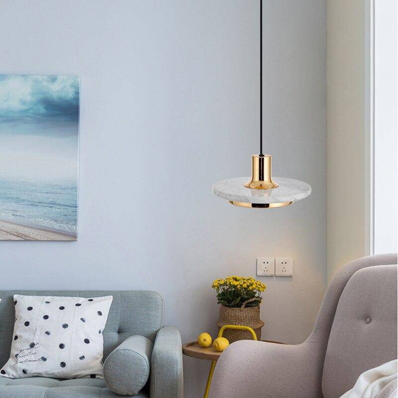 pendant light LED design with lampshade in the shape of a chrome disc Luxury