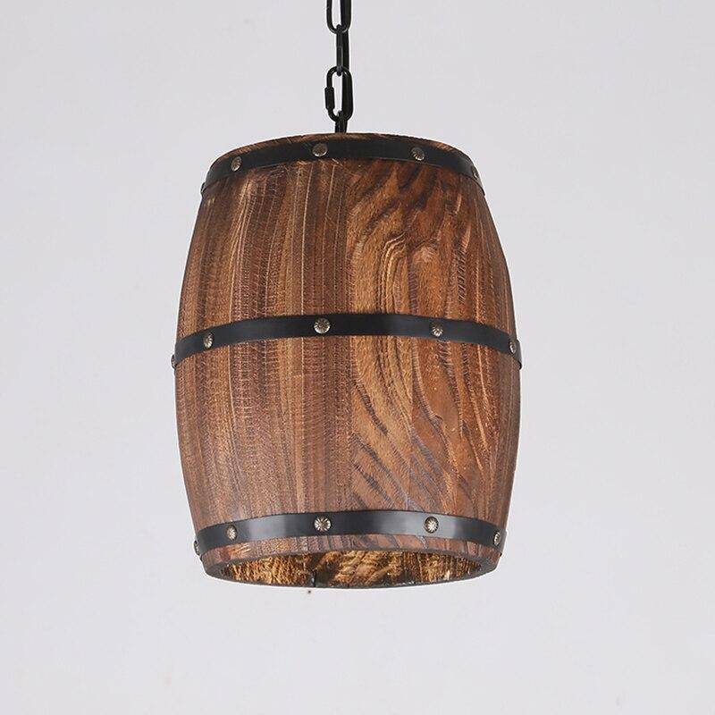 Suspension rétro à LED en bois style tonneau de vin Country
