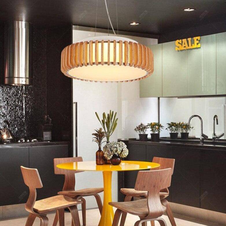 pendant light wooden LED design with Hang disc lampshade