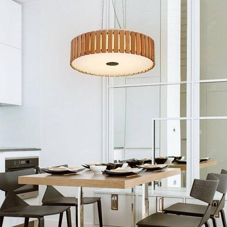 pendant light wooden LED design with Hang disc lampshade