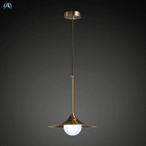 Suspension design LED en métal doré avec abat-jour arrondi Vigour - vue 8 sur 7