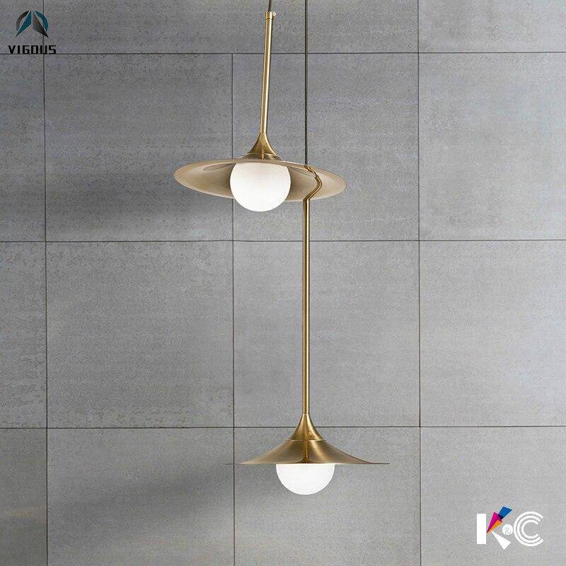 pendant light LED design in gold metal with lampshade Vigour rounded