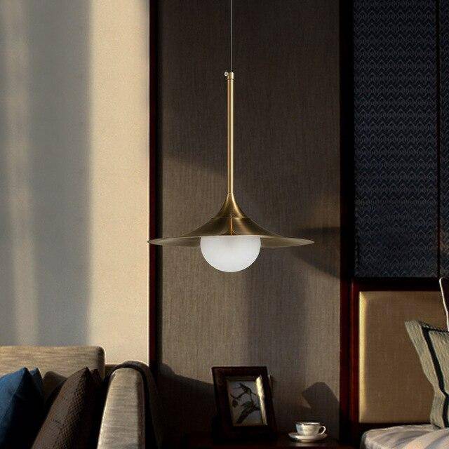 pendant light LED design in gold metal with lampshade Vigour rounded