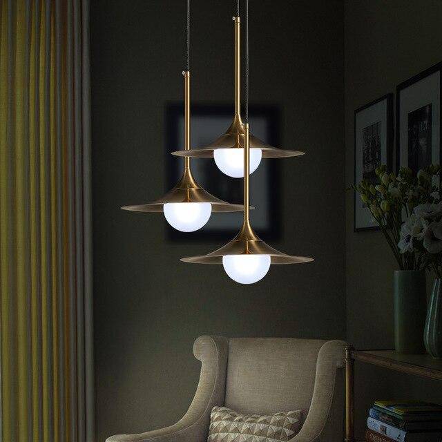 pendant light LED design in gold metal with lampshade Vigour rounded