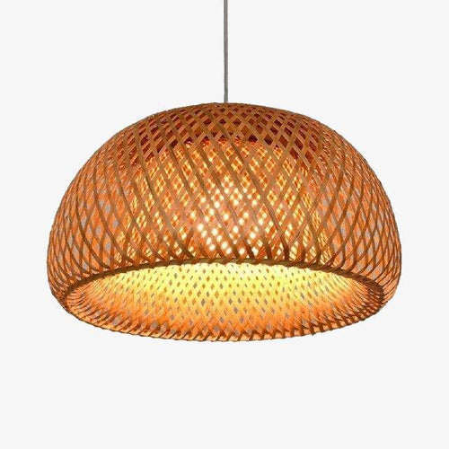Suspension LED avec abat-jour arrondi en rotin Decor
